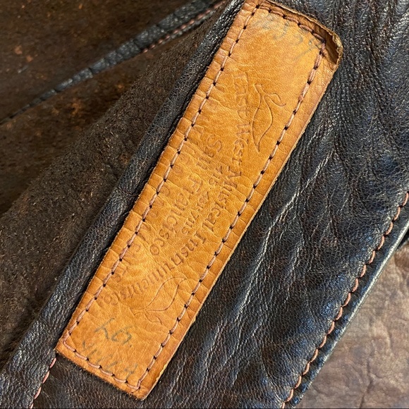 Vintage 70s east west musical brown dagger collar leather jacket S/M - Picture 2 of 12